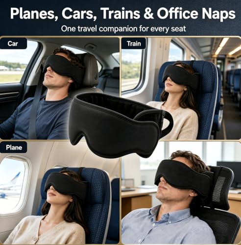Travel Pillow with Eye Mask - Adjustable Neck Support for Airplanes & Long Trips