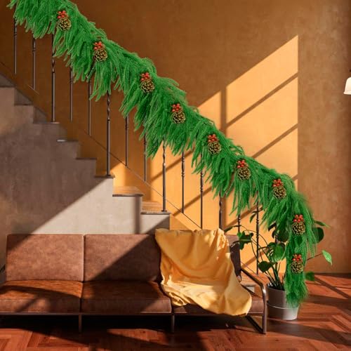2pcs 9FT Artificial Norfolk Pine Garland Christmas Decor Full & Realistic