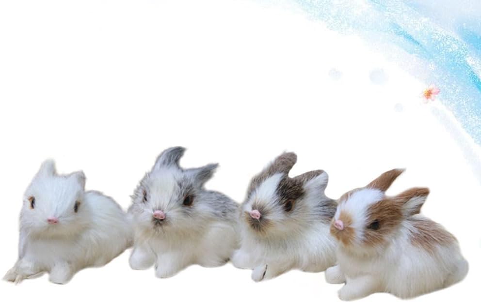 VICASKY Easter Rabbit Figurines - Realistic Mini Furry Bunnies for Basket Decor | 4-Piece Set