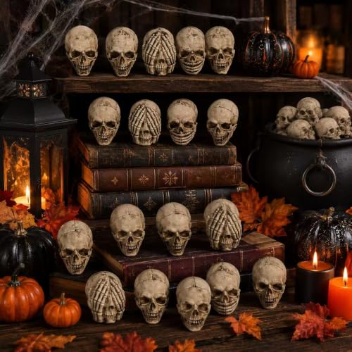 White 20 Pack Realistic Skull Figurines Halloween Decorations