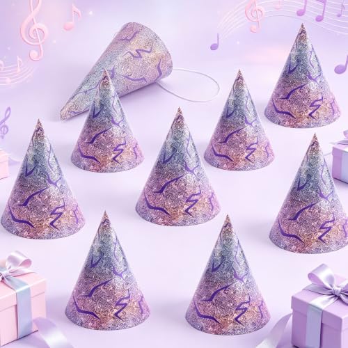 12 Pcs Kpop Party Hats with Demon Lightning Energy Pattern Purple Birthday Decorations