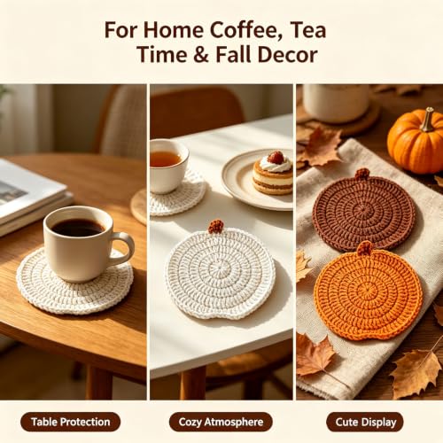 Fall Crochet Coasters Set of 4 - Handmade Absorbent Drink Coasters - Fall 4