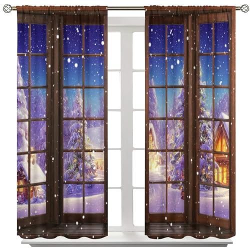 Winter Christmas Snow Scene Blackout Curtains 21x54 inches Pack of 2 - Winter Snow-2