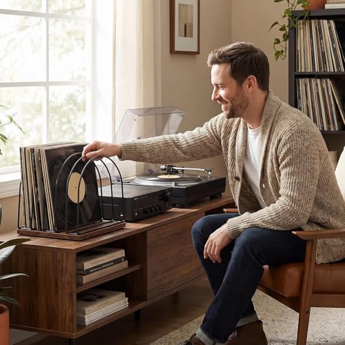 Wooden Vinyl Record Storage Holder - Brown, Stylish & Space-Saving