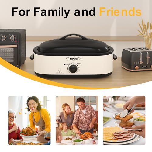 14 Quart Electric Roaster Oven with Self-Basting Lid - Stainless Steel, White