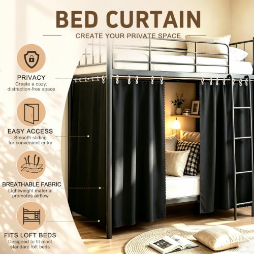 Bunk Bed Curtains 2 Pack Blackout Privacy Panels for Dorms & Loft Beds