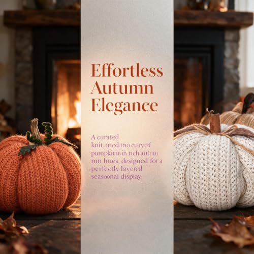 Set of 3 Crochet Fall Pumpkins - Decorative Autumn Home Decor