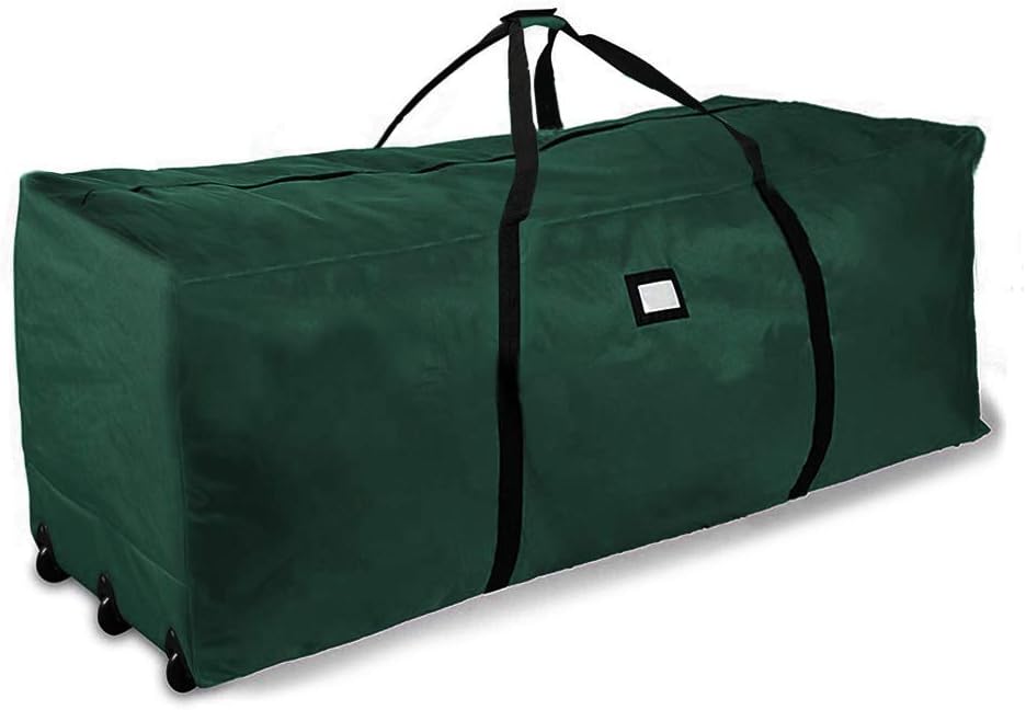 Primode Rolling Tree Storage Bag - Extra Large Heavy Duty Container for 9 ft Holiday Trees | 28" H x 16" W x 60" L - Green