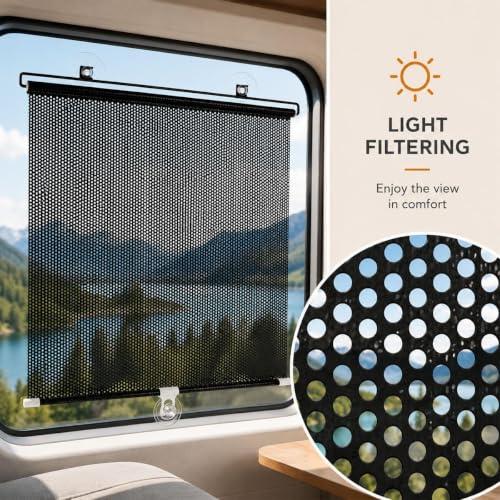 18 x 42-Inch Retractable Window Sun Shade with Suction Cups - No Drill, Portable Mesh Screen for Home Car RV Office Glass Door Skylight