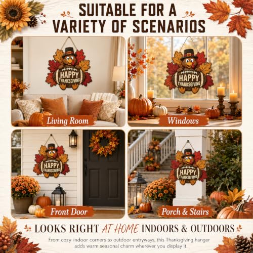 Thanksgiving Door Sign - Wooden Fall Decor with Turkey and Football Motif