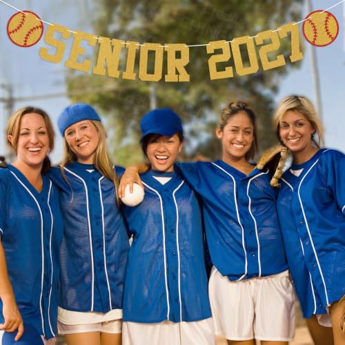 Senior 2027 Softball Banner - Gold Glitter Class of 2027 Party Decor
