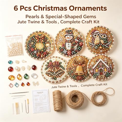 Multi-Colored Wooden Christmas Ornament DIY Craft Kit with Pearls & Gems