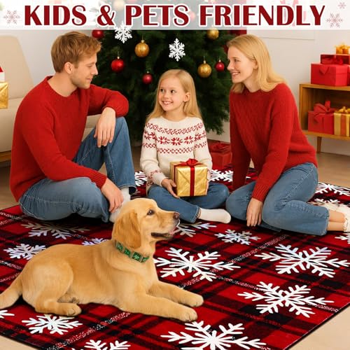 Christmas Area Rug 4x6 Buffalo Plaid Snowflake Rug for Living Room - Snowflake / 1'1" x 1'1"