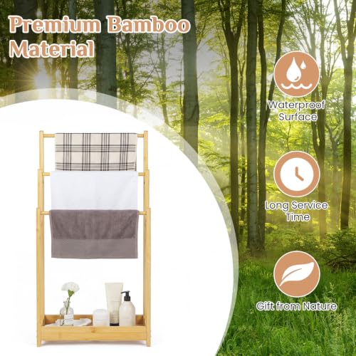 Giantex 3-Tier Free Standing Bamboo Towel Rack with Storage Shelf - Natural
