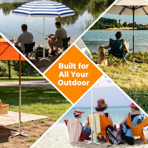 Heavy Duty Outdoor Umbrella Base Holder for 1.1-1.5in Poles, Steel Sand & Grass Anchor