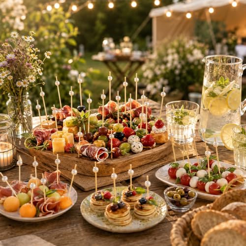 600 White Pearl Cocktail Picks - 4.7 Inch Food Skewers for Appetizers & Party Decor