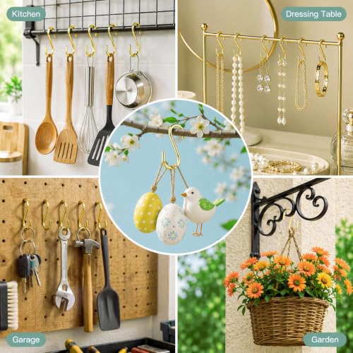 50 Pack Small Metal S Hooks - 1 Inch Gold Hanging Hooks for Organization