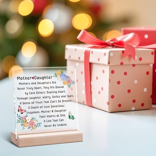 Mom Acrylic Desk Sign Plaque - Daughter Gift from Mother Christmas & Birthday Decor