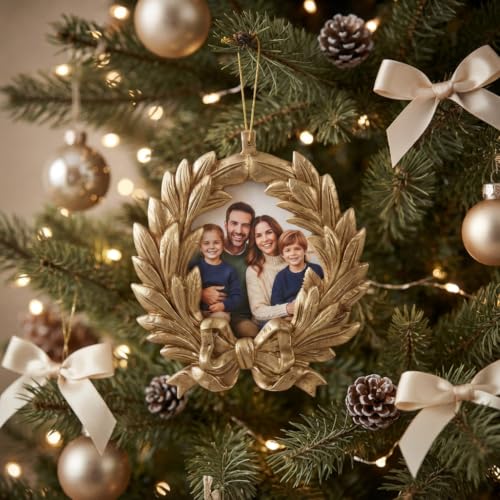 Resin Christmas Tree Ornaments Set of 4 - 3.1 Inch Photo Frames for Holiday Decor