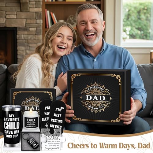 Dad Gift Basket - Funny Dad Gifts from Daughter Son Kids, Insulated Tumbler, Candle & Socks - Dad Gift Variation