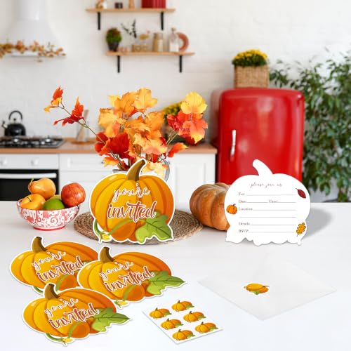 Fall Thanksgiving Pumpkin Invitations Cards Set with Envelopes & Stickers