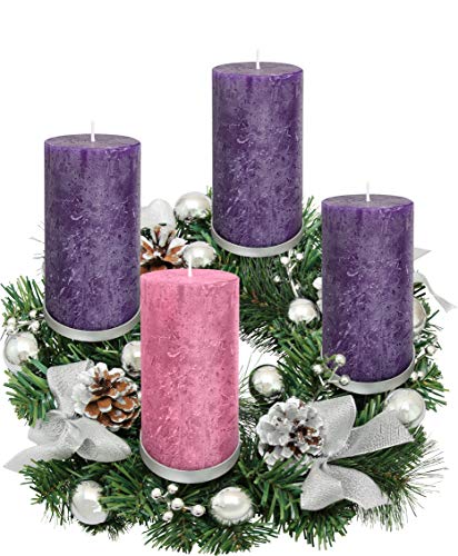 Silver Advent Wreath Candle Holder for Large Pillar Candles - Christmas Decor