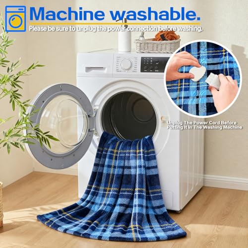 Blue Electric Blanket Heated Throw 50x60 with 8H Auto Off & 10 Heating Levels