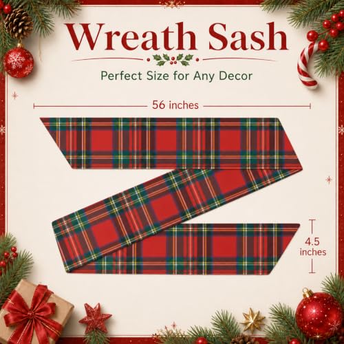 Red Buffalo Plaid Christmas Wreath Sash Set - Holiday Door & Decor Accessories