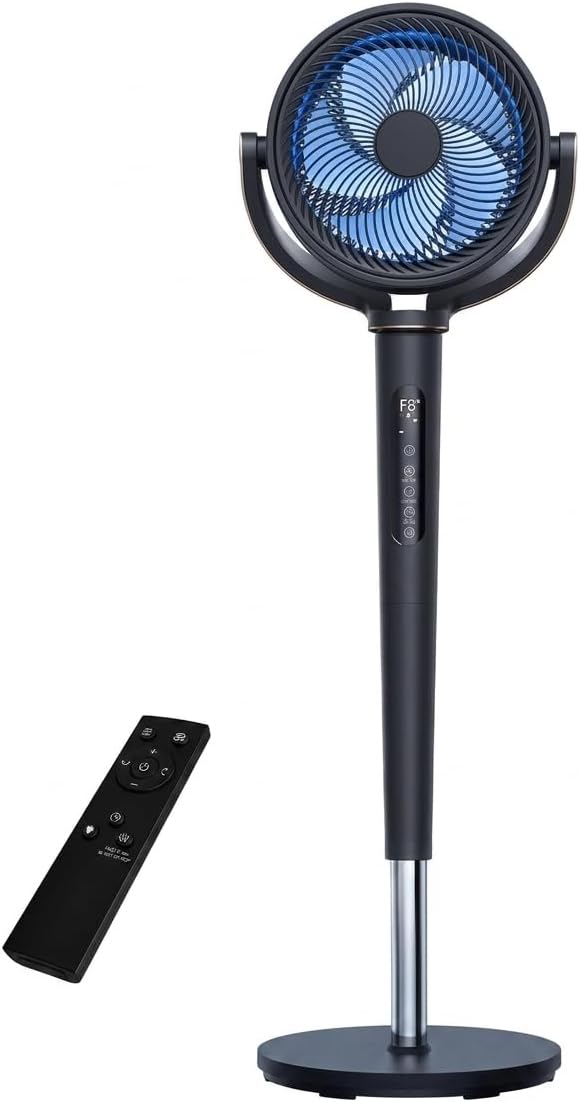 Uthfy Oscillating Fan - 120° Full-Automatic Oscillation, Quiet DC Motor, Remote Control, 16 Speeds, Black
