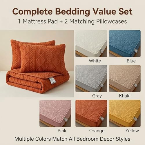 Fitted Mattress Protector Cover 59x78.7in Microfiber Deep Pocket Bedding Orange