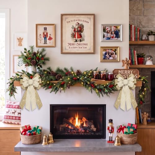 Gold Christmas Wreath Bow for Tree Topper Door Decor - Large Holiday Ribbon