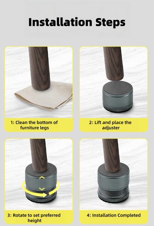 Gold Adjustable Bed Risers 4 Pack - Furniture Lift Blocks 1.85-3.11 Inch Height