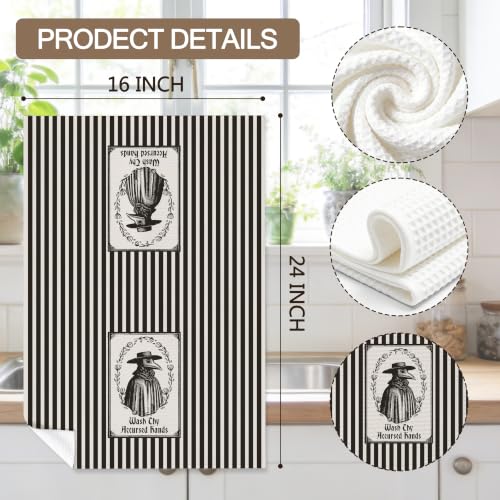 Black and White Striped Gothic Bathroom Towels Set of 2 - 16x24 Inches Djg-5