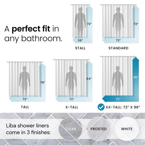 LiBa Bathroom Shower Curtain - Waterproof Plastic Shower Curtain Premium PEVA Non-Toxic with Rust Proof Grommets Clear 8G Heavy Duty Bathroom Accessories 72x96