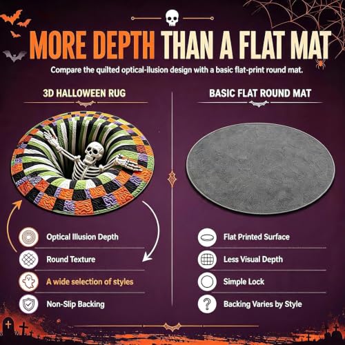 Halloween 3D Vortex Rug Ghost Skeleton Candy Corn Optical Illusion Non Slip Home Decor