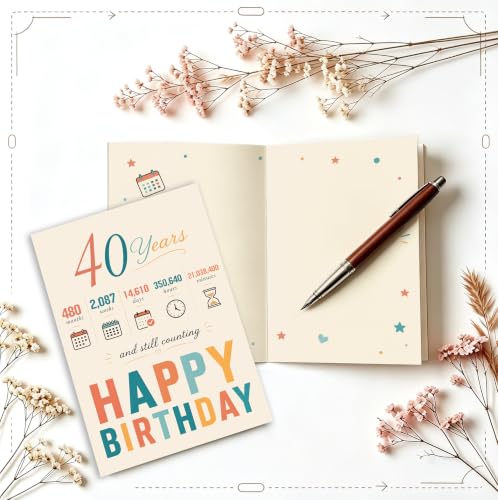40th Birthday Card - Milestone Celebration with Red Envelope & Gold Foil Rose Sticker - 40th Birthday Gifts for Men Women Mom Dad - 40TH