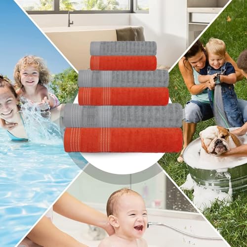 Bathroom Towel Gift Set - 6pcs 550GSM Orange Grey Violet - CASA COPENHAGEN