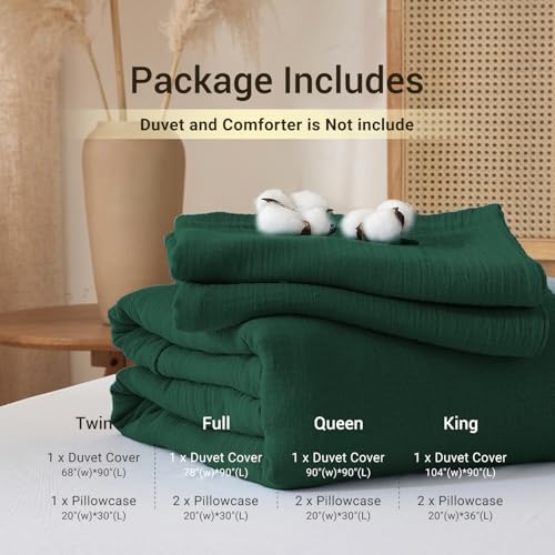 Dark Green Twin Muslin Cotton Duvet Cover Set - Fluffy Solid Bedding