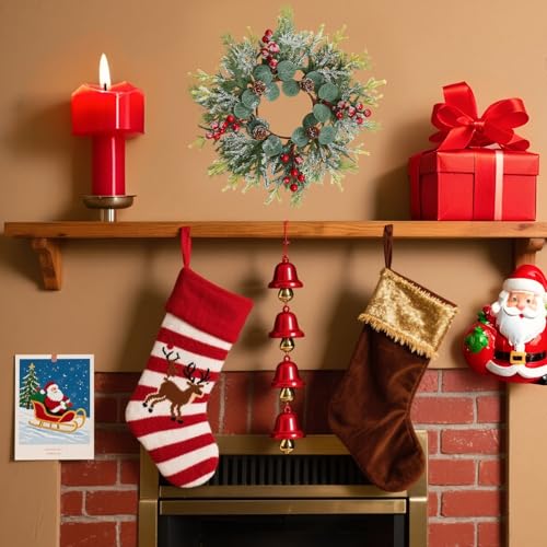 Christmas Candle Rings Wreath Set - 8 Small Artificial Red Berry Pinecones Norfolk Pine Holiday Decor