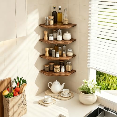 Wall Mounted Corner Shelves Set of 4 - 10 Inch Deep Floating Shelving