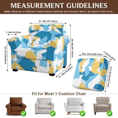 Geometric Print Armchair Slipcover 2 Pcs Set with Cushion Cover - Furniture Protector