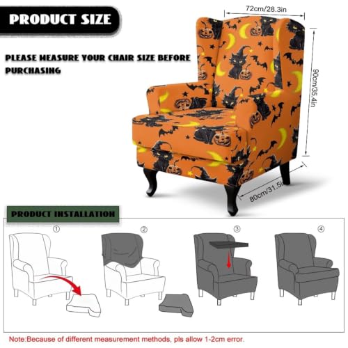 Cat Pumpkin Armchair Slipcover for Wingback Chairs - 2 Piece Set