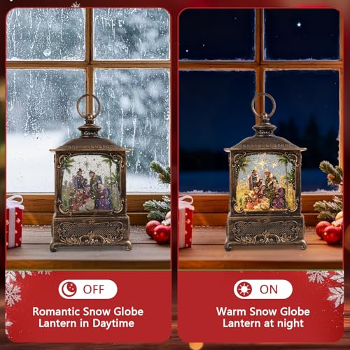 Nativity Snow Globe Lantern Christmas Decor with Music Lighted Scene - Indoor Holiday Ornament