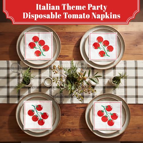 50 Pack Italian Tomato Theme Disposable Napkins - 2 Ply Party Paper