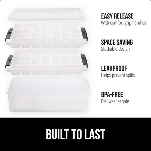 Gorilla Grip Can Opener & Ice Cube Tray Set - Stainless Steel Opener & 56-Cube Black Tray