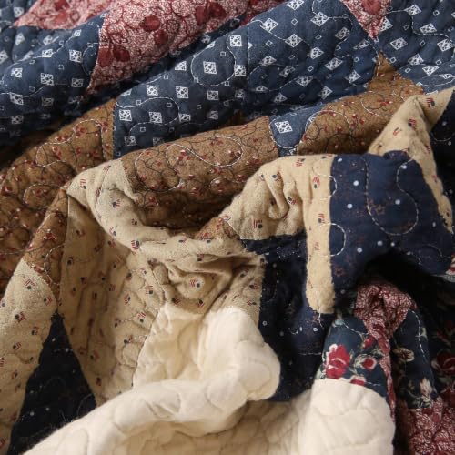 VCTOPS Vintage Star Patchwork Cotton Bedspread Quilt Set Navy Queen Variation