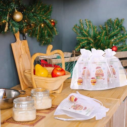 100 Sets Christmas Resin Potato Ornaments with Cards & Organza Bags - Holiday Gift Decor