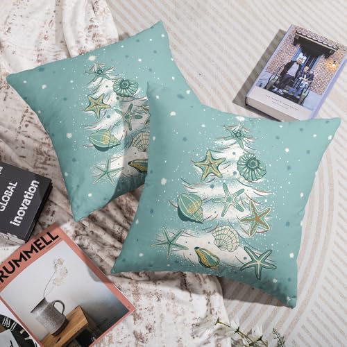 20x20 Aqua Blue Christmas Pillow Covers Set of 2 Coastal Holiday Decor
