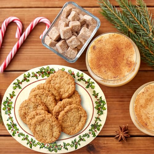 30Pcs Christmas Holly Paper Disposable Oval Plates 10x12 Inch Holiday Party Supplies