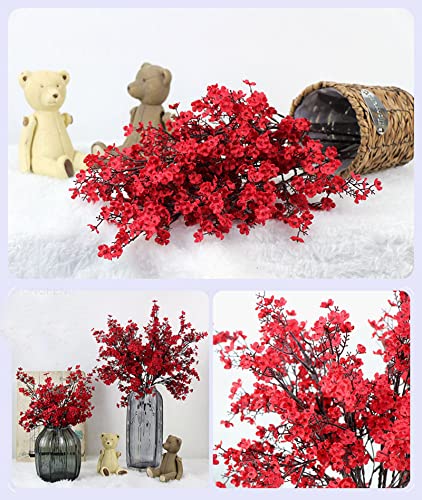 Artificial Baby's Breath Flowers - Red, 10 Pcs Silk Floral Decor for Christmas and Home